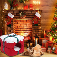 Load image into Gallery viewer, Christmas Cat House Kennel Puppy Cushion Small Dogs Cats Nest Winter Warm Sleeping Pet Dog Bed Mat Supplies Christmas Gift Box