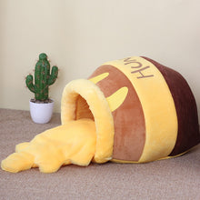 Load image into Gallery viewer, Yellow Honey Pot Cat Bed Honey Jar Shape Bed Cute Plush Cartoon Warm Pet Bed Cat House Mat Soft Pet Nest For Small Cats Dogs