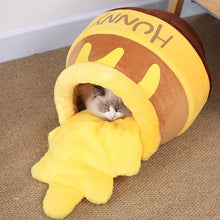 Load image into Gallery viewer, Yellow Honey Pot Cat Bed Honey Jar Shape Bed Cute Plush Cartoon Warm Pet Bed Cat House Mat Soft Pet Nest For Small Cats Dogs