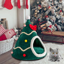 Load image into Gallery viewer, YOKEE Christmas Cat House Christmas Tree Shape Pet House for Cats Small Dogs Puppy Mat Kitten Cave Winter Warm Cat Accessories