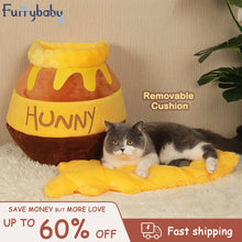 Load image into Gallery viewer, Yellow Honey Pot Cat Bed Honey Jar Shape Bed Cute Plush Cartoon Warm Pet Bed Cat House Mat Soft Pet Nest For Small Cats Dogs