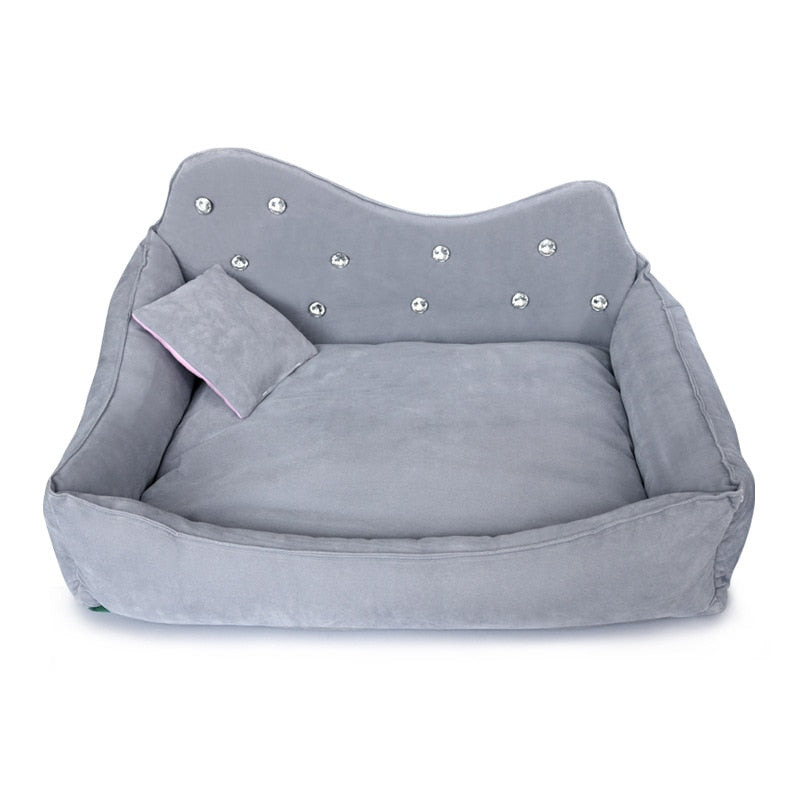 Luxury Dog Sofa Pink Gray Rhinestone Pet Bed Cover Mat Princess Cat Mats For Small Medium Puppy Animal Bedding Yorkshire